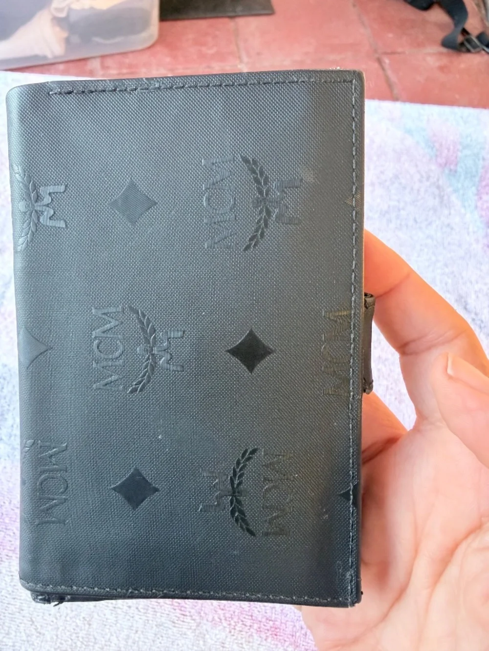 MCM Visetos Monogram Compact Folding Wallet-Black Coated Canvas